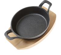 All'Grill ALL'GRILL poêle à servir en fonte et dessous de plat en bois 15cm rond noir