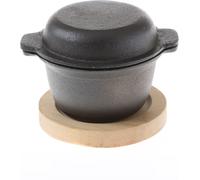 All'Grill Marmite en fonte avec couvercle Ø 10 x 9 cm et dessous de plat en bois