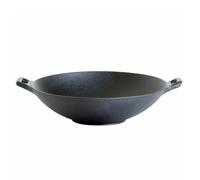 All'Grill Wok en fonte avec poignées, rond, noir, 25cm de diamètre, 30cm avec poignées, 7,5cm de hauteur