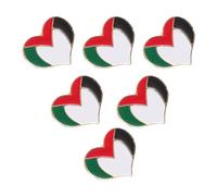 Alliage Broches Drapeau Palestine, Forme Cœur, Lot de 6 | Accessoire Souvenir Léger, Résiste à Décoloration, pour Vestes et Voyages, Style Unique