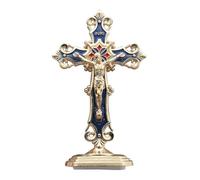 Alliage de zinc durable : décoration de Noël en forme de croix pour voiture, tableau de bord de voiture, décoration de maison et de bureau, bleu doré