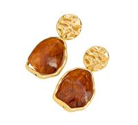 Alliage plaqué or boucle d'oreille, métal martelé et marbré ambre brun irrégulier acrylique boucles d'oreilles, rétro chaud terre ton déclaration boucles d'oreilles pour les femmes bijoux cadeau
