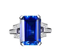 Alliance Argent Simple Bague Bleu Or Blanc 18 Carats Saphir Créé Rectangle Taille Solide Non Plaqué Mise à Niveau 3.0 pour Épouse Noël Bijoux