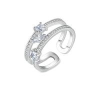 Alliance Argent Simple Bague Cercle en Argent Or Blanc 9 Carats Diamant de Laboratoire Double Couche avec Pierre Précieuse Taille Lesbienne pour Tante Nouvel An Bijoux