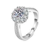 Alliance Argent Simple Lot de Bague en Argent Or Blanc 9 Carats Diamant de Laboratoire Fleur 4 Griffes Pierre Précieuse Ronde 1 Ct Taille Épouse pour Mesdames Fête Des Mères Bijoux