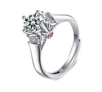 Alliance Bague Cercle en Argent Or Blanc 14 Carats Diamant de Laboratoire Fleur Vintage 4 Griffes Rondes 1 Ct Pierre Précieuse 6,5 Mm Taille Sœur pour Épouse Fête Des Mères Bijoux