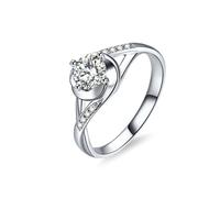 Alliance Bague Cercle en Argent Or Blanc 14 Carats Diamant de Laboratoire Pierre Précieuse Ronde à 4 Griffes en Forme de Fleur Torsadée, 1 Ct Taille Lesbienne pour Tante Nouvel An Bijoux