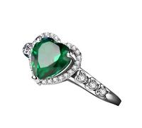Alliance Bague Fiançailles Femme Verte Or Blanc 18 Carats Émeraude Créée Forme de Coeur Taille Solide Non Plaqué Mise à Niveau 3.0 pour Lesbienne Action de Grâces Bijoux