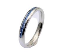 Alliance demi-éternité en argent sterling 925 avec pierre aigue-marine naturelle bleue | Anneau plaqué argent serti de diamants | LK_DHR_0260