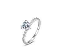 Alliance Femme Argent, Bague Fiançailles Femme Simple Solitaire en Forme de Cœur avec Bague Semi-Éternité Argent 925 Taille 59
