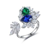 Alliance Femme Bague Argent 925 Saphir Créé Partez avec du Saphir et de L'Émeraude Créés Taille Lesbienne pour Mesdames Noël Bijoux