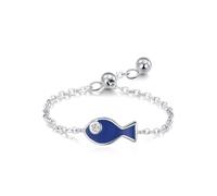 Alliance Femme, Bague Femme Mariage Argent Chaîne Réglable Little Fish avec Rond Blanc Oxyde de Zirconium Argent 925 Taille Ajustable