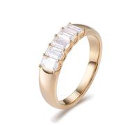 Alliance Femme Decor Gravée Wedding Rings 18 Carat Gold Jaune Moissanite Rectangulaire Taille Épouse pour Sœur Saint-Valentin Bijoux