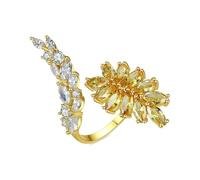 Alliance Femme Mariée Alliance Femme 18 Carats Citrine Feuilles Branches avec Pierres Précieuses Blanches Et Jaunes Taille Sœur pour Lesbienne Fête Des Mères Bijoux