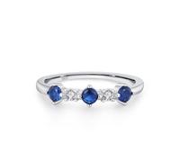 Alliance Femme Simple, Une Bague de Mariage Argent 5 Pierres avec Rond Blanc Bleu Oxyde de Zirconium Argent 925 Taille 56.5