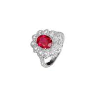 Alliance Fiancaille Femme Bague Fiancaille Taille 64 Or Blanc 9 Carats Rubis de Laboratoire Ovale de Luxe à Motif Floral de 2,6 CT avec Moissanite Populaire pour Sœur Anniversaire Bijoux