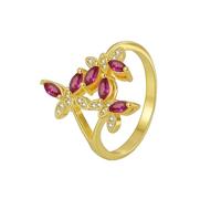 Alliance Gravure Personnalise Bague Femme Or Doré 9 Carats Au375 Ruby Créé en Laboratoire Papillon Taille Lesbienne pour Lesbienne Fête Des Mères Bijoux