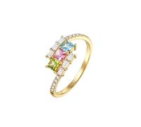 Alliance Mariage avec Gravure Bague Vintage Topaze Or Jaune 9 Carats Au375 avec Topaze Carrée de 0,7 Ct, Tourmaline, Péridot et Diamant Taille Populaire pour Mesdames Cocktail Bijoux