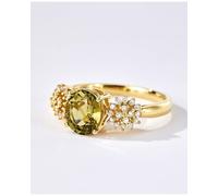 Alliance Mariage Femme Bague Or 14 Carats Femme Au585 Ovale avec Tourmaline Verte et Diamant Taille Solide Non Plaqué Mode pour Mesdames Anniversaire Bijoux