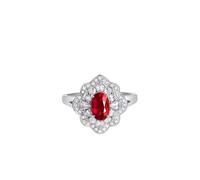 Alliance Mariage Femme Bijoux Argent Gravé Or Blanc 9 Carats Au375 Fleur et Ovale avec Rubis et Moissanite Synthétiques de 1,27 CT Taille Moderne pour Mesdames Fête Des Mères Bijoux