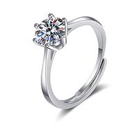 Alliance Mariage, Or Blanc Une Bague de Mariage Argent 925 avec 6.5mm Rond Oxyde de Zirconium Taille 55