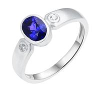Alliance Mariage Personnalisable Bague en Argent Femme Taille 59 Or Blanc 18 Carats Saphir Créé en Laboratoire Ovale avec Saphir et Diamant de 1,25 CT Élégant pour Mesdames Fête Des Mères Bijoux