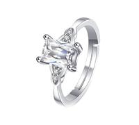 Alliance Mariage Wedding Ring For Couple White Gold Argent 18 Carats Diamant de Laboratoire Élégante Pierre Précieuse Rectangulaire Creuse à 4 Griffes Taille Lesbienne pour Lesbienne