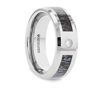 Alliance pour homme en carbure de tungstène ombré avec bois de cerf incrusté de diamants - Bords biseautés polis confortables - 8 mm de large - Nom du style : Colton, Métal, Diamant