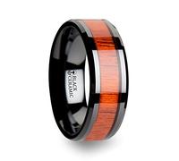 Alliance pour homme en céramique noire avec incrustation en bois véritable - poli biseauté confortable - 6 mm, 8 mm, 10 mm de large - Nom du style : BOSULU, céramique, inconnu