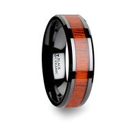 Alliance pour homme en céramique noire avec incrustation en bois véritable - poli biseauté confortable - 6 mm, 8 mm, 10 mm de large - Nom du style : BOSULU, céramique, inconnu