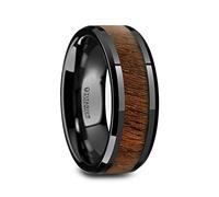 Alliance pour homme en titane noir incrusté de bois de noyer noir - Bords biseautés polis confortables - 6 mm 8 mm de large - Nom du style : Kony, métal, sans pierre précieuse