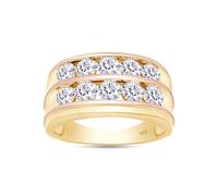 Alliance pour homme | Moissanite coupe princesse et diamant cultivé en laboratoire deux tons double rangée croisée pour homme - Bague de promesse pour lui - En argent sterling 925, Ring Size-8, Argent