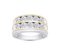 Alliance pour homme | Moissanite coupe princesse et diamant cultivé en laboratoire deux tons double rangée croisée pour homme - Bague de promesse pour lui - En argent sterling 925, Ring Size-12.5