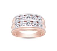 Alliance pour homme | Moissanite coupe princesse et diamant cultivé en laboratoire deux tons double rangée croisée pour homme - Bague de promesse pour lui - En argent sterling 925, Ring Size-12