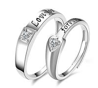 Alliances de couple ajustables en forme de cœur, plaquées cuivre et argent, serties de cristaux de zircone cubique, pour homme et femme (mariage).