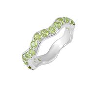 Alliances empilables en argent sterling 925 avec motif vagues, pierres précieuses naturelles, bagues de demi-éternité pour mariage J à X, M 1/2, Pierre précieuse., Péridot