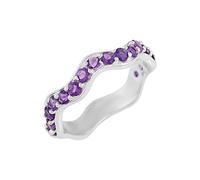 Alliances empilables en argent sterling 925 avec motif vagues, pierres précieuses naturelles, bagues de demi-éternité pour mariage J à X, S 1/2, Pierre précieuse., Améthyste