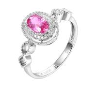 Alliances en or blanc 18 carats avec saphir rose ovale, fleur creuse avec saphir rose et diamant de 0,75 carat pour femme, 49 (15.6), Métal précieux, Saphir