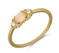 Alliances en or jaune 9 K/14 K/18 carats avec opale ovale multicolore en 4 griffes classiques, or jaune 18 carats (750), Opale Moissanite