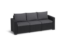 Allibert by Keter California Canapé de Jardin 3 Places avec Coussins d'assise et de Dossier, en Plastique, Aspect rotin, Rond, Graphite/Gris Froid, 199 x 68 x 72 cm