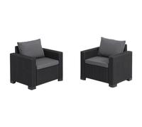 Keter Allibert by California Lot de 2 fauteuils Salon de Jardin avec Coussins d'assise et de Dossier, en Plastique, Aspect rotin, Ronds, 83 x 68 x 72 cm