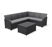 Salon de jardin en imitation résine tressée ALLIBERT avec table basse range-coussins - 6 personnes - SanRemo - Gris graphite
