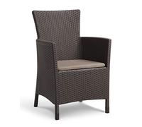 Allibert by Keter Iowa Fauteuil de Jardin avec Coussin d'assise en Plastique, Aspect rotin Plat, résistant aux intempéries, aux UV, certifié TÜV jusqu'à 110 kg - Marron/Taupe