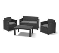 Keter Allibert by Merano Ensemble de Meubles de Jardin en Plastique avec Coussins, Gris, 4 pièces, 2 fauteuils, canapé et Table, pour Jardin et terrasse, Aspect rotin Plat
