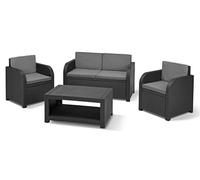 Allibert by Keter Modena Ensemble de Meubles de Jardin en Plastique avec Coussins d'assise Gris, 4 pièces, 2 fauteuils, canapé et Table, pour Jardin, Balcon et terrasse, Aspect rotin Plat