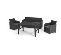 Allibert By Keter - Salon De Jardin Sanremo Lyon 5 Places - Table Basse 2 Positions - Imitation Rotin Tressé - Gris Graphite Gris