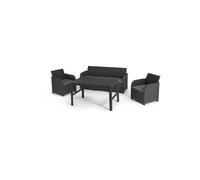 ALLIBERT by KETER - Salon de jardin SanRemo Lyon 5 places - table basse 2 positions - imitation rotin tressé - gris graphite