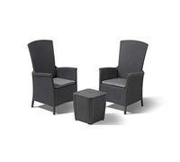 Allibert by Keter Vermont Ensemble de Meubles de Balcon avec 2 chaises et Table Graphite/Gris Froid, avec Coussin, Dossier réglable, en Plastique, Aspect rotin Plat, résistant aux intempéries