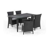 ALLIBERT JARDIN Table LIMA 160x100cm - Graphite + 4 fauteuils MONTANA Graphite - Résine