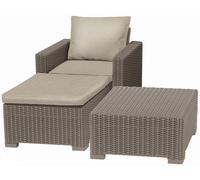 ALLIBERT MOOREA Ensemble de jardin (table, fauteuil, pouf), rotin,cappuccino/sabl 17200418